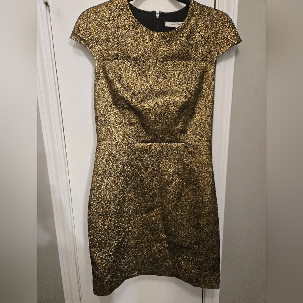 Diane Von Furstenberg Hadlie Two Metallic Gold Jacquard Sheath Dress Size 4 - Picture 7 of 13